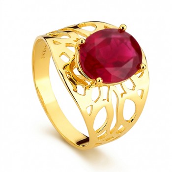 Anel rendando pedra oval maior vermelho rubi. 1414899