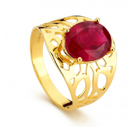Anel rendando pedra oval maior vermelho rubi. 1414899