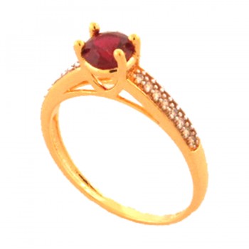 Anel solitario vermelho rubi 5mm zirconia cristal nas laterais. 141493