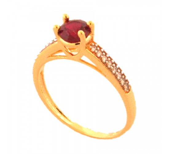 Anel solitario vermelho rubi 5mm zirconia cristal nas laterais. 141493
