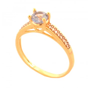 Anel solitartio azul claro 5mm zirconia cristal nas laterais. 141494