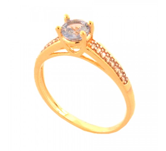 Anel solitartio azul claro 5mm zirconia cristal nas laterais. 141494