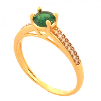 Anel solitario verde esmeralda 5mm com laterais zirconia cristal. 141495