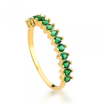 Anel meia aliança zirconia verde esmeralda 2mm. 1415038