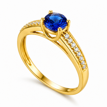 Anel solitartio azul safira 5mm zirconia cristal nas laterais. 141509 Anel solitartio azul safira 5mm zirconia cristal nas laterais. 141509