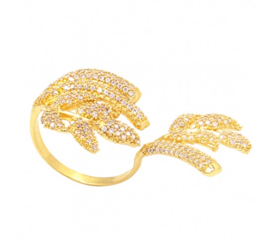 Anel folhas todo cravejado com zirconia cristal. 1415230