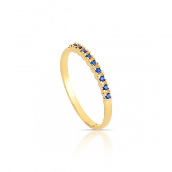 Anel meia alianca fina zirconia azul safira. 1415352