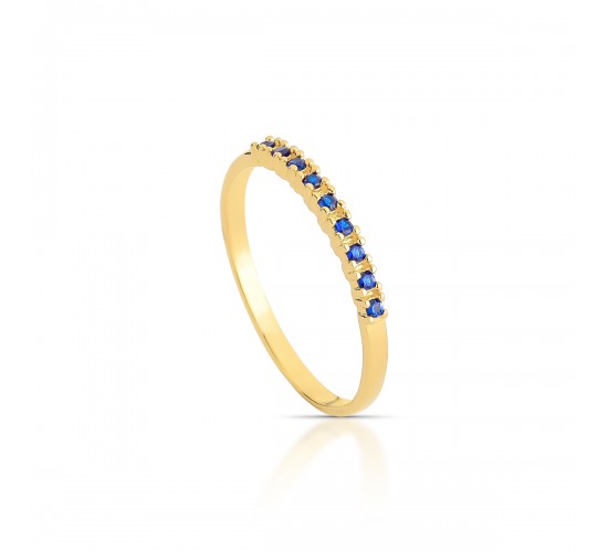 Anel meia alianca fina zirconia azul safira. 1415352