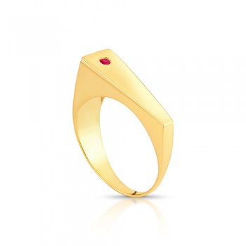Anel reto lateral mail com zirconia vermelho rubi. 1415419