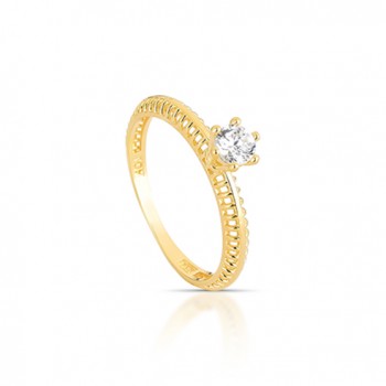 Anel com zirconia cristal vazado mas laterais. 1415470