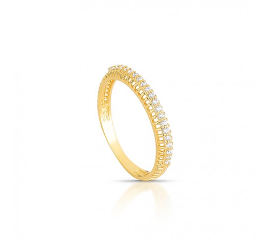 Anel meia aliança vazada e zirconia cristal. 1415490