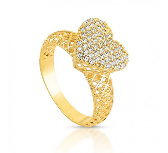 Anel chuveiro coração 12mm com zirconia cristal e lateral vazada. 1415520