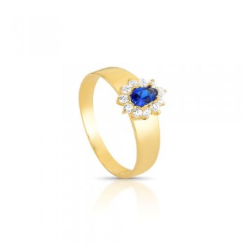 Anel gota azul safira 9mm com zirconia cristal em volta, aro liso. 1415602 Anel gota azul safira 9mm com zirconia cristal em volta, aro liso. 1415602