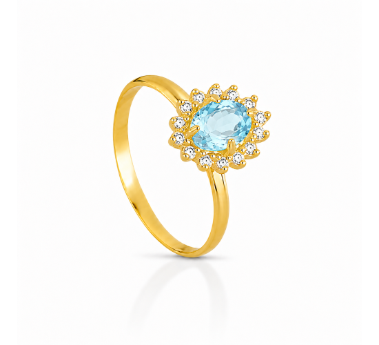 Anel pedra maior oval zirconia azul claro, zirconia cristal em volta. 1430041