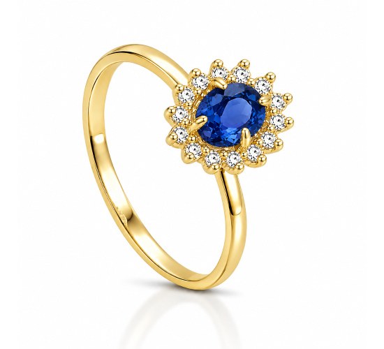 Anel pedra maior oval zirconia azul, zirconia cristal em volta 1430042
