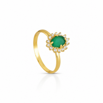 Anel pedra maior oval verde esmeralda, zirconia cristal em volta 1430048