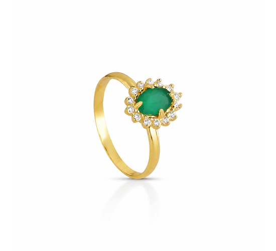 Anel pedra maior oval verde esmeralda, zirconia cristal em volta 1430048