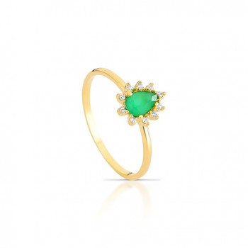 Anel solitario gota verde esmeralda e zirconia cristal em volta. 1430058