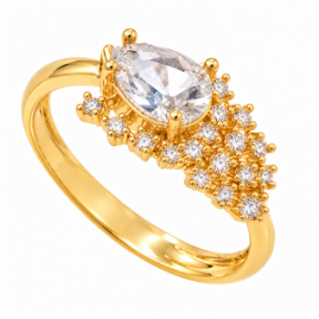 Anel gota  cristal com cascata de zirconia cristal. 15x5mm. 1430100