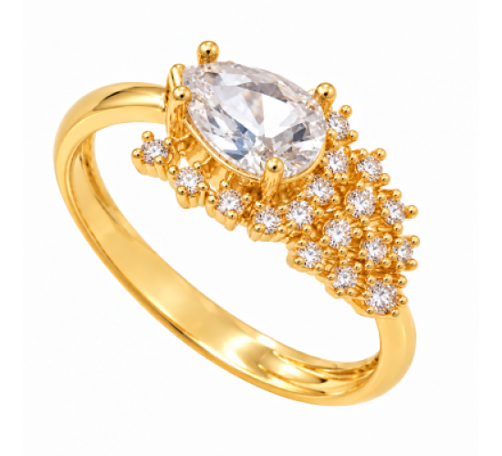Anel gota  cristal com cascata de zirconia cristal. 15x5mm. 1430100
