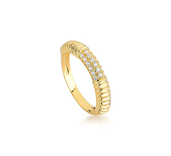 Anel meia alianca, riscado, centro com zirconia cristal. 1435360