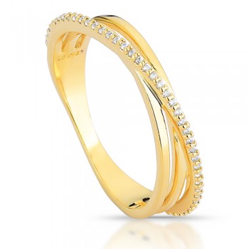 Anel sobreposto 2 aros lisos e um aro com zirconia cristal. 1435490