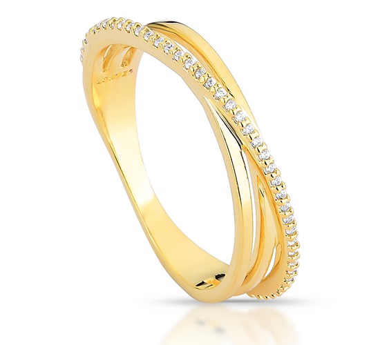 Anel sobreposto 2 aros lisos e um aro com zirconia cristal. 1435490