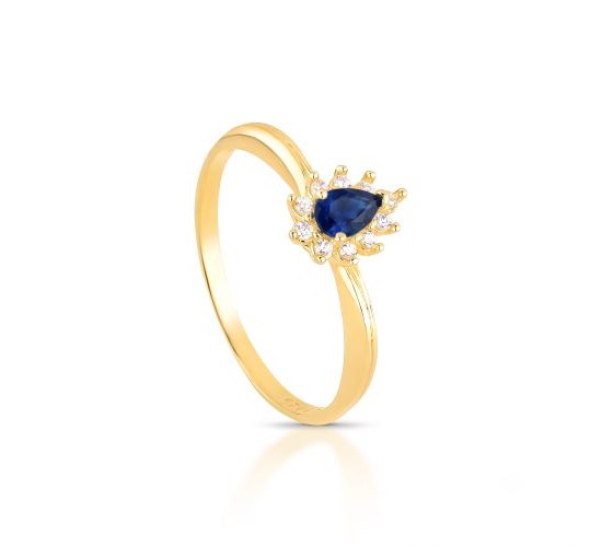 Anel gota azul safira 9mm, zirconia cristal em volta. 1435562