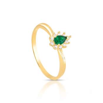 Anel gota verde esmeralda 9mm, zirconia cristal em volta. Corrente 45cm. 1435568