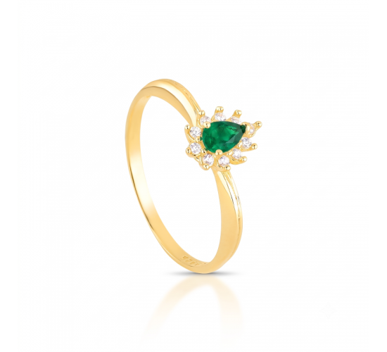 Anel gota verde esmeralda 9mm, zirconia cristal em volta. Corrente 45cm. 1435568