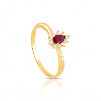 Anel gota vermelho rubi 9mm, zirconia cristal em volta. Corrente 45cm. 1435569