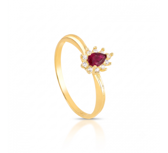 Anel gota vermelho rubi 9mm, zirconia cristal em volta. Corrente 45cm. 1435569