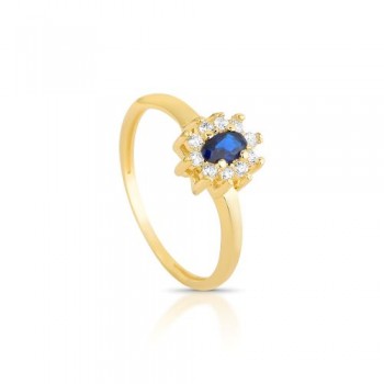 Anel oval azul safira 10mm com zirconia cristal em volta. 1435572