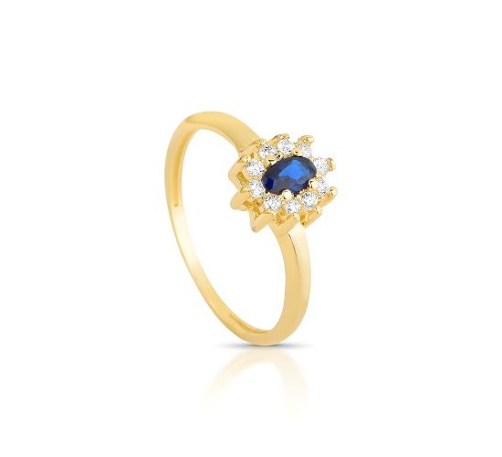 Anel oval azul safira 10mm com zirconia cristal em volta. 1435572