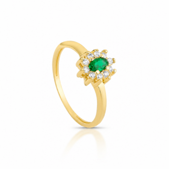 Anel oval verde esmeralda 10mm com zirconia cristal em volta. 1435578