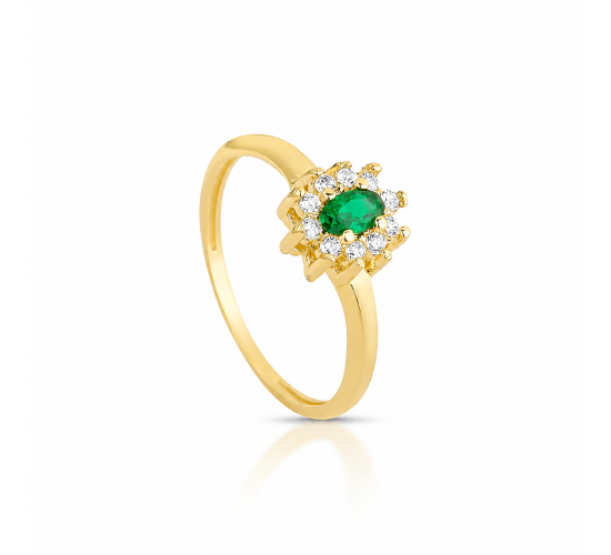 Anel oval verde esmeralda 10mm com zirconia cristal em volta. 1435578