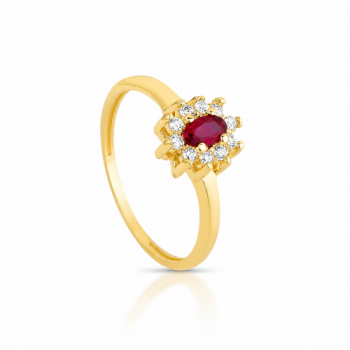Anel oval vermelho rubi 10mm com zirconia cristal em volta. 1435579