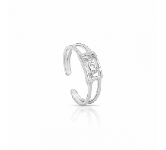 Anel infantil ABC aro vazado, zirconia cristal na lateral, prata. 340004