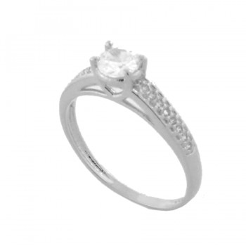 Anel solitario 5mm zirconia cristal nas laterais, prata. 340011