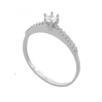 Anel solitario 6 garras zirconia 3,5mm cristal laterais aro reto, prata. 340014
