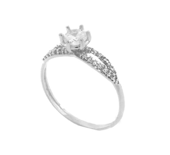 Anel solitario aro vazado zirconia 5mm cristal, prata. 340015