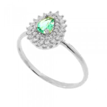Anel gota pedra maior verde paraiba com zirconia cristal em volta, Prata. 340018