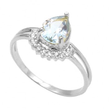 Anel gota azul claro zirconia cristal embaixo, Prata. 340056
