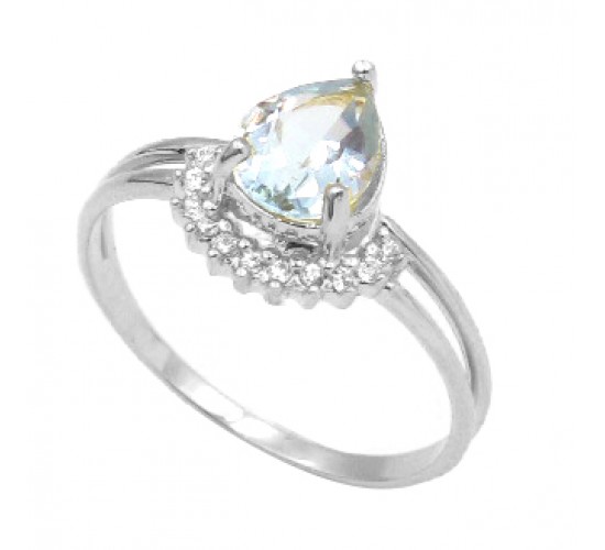 Anel gota azul claro zirconia cristal embaixo, Prata. 340056