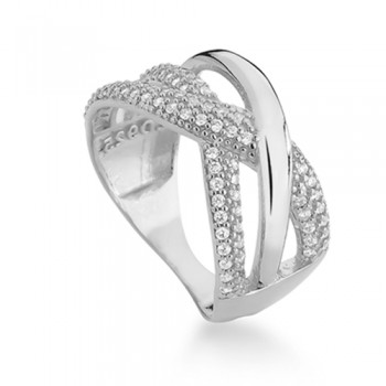 Anel sobreposto liso e zirconia branca, prata. 340091