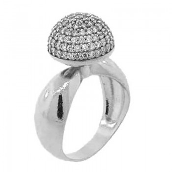 Anel meia esfera maior zirconia cristal, Prata. 340407