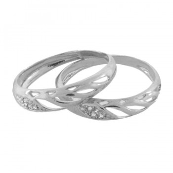 Anel aparador vazado riscado e zirconia cristal, prata. 340431