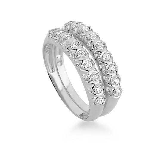 Anel aparador meia alianca zirconia cristal em losango, prata. 340433