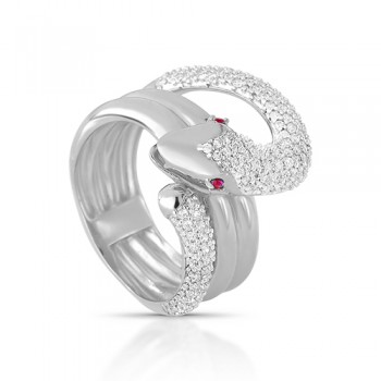 Anel cobra zirconia cristal, Prata. 340439