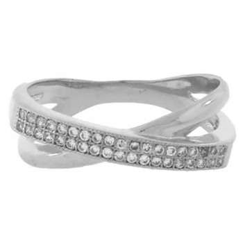 Anel liso sobreposto com zirconia cristal, prata. 340578